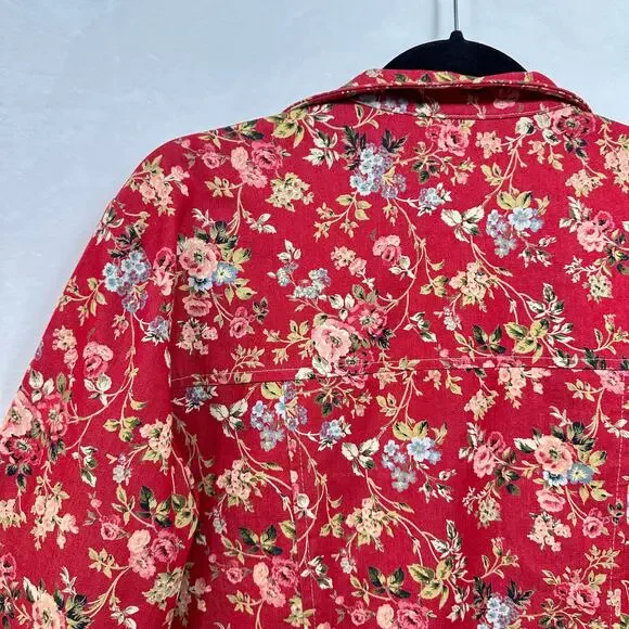 Retro Buttoned Red Floral Long Sleeve Jacket Blazer‎ Medium Printed Boho Cottage - Picture 11 of 12